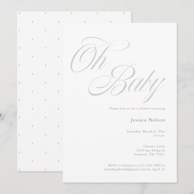 Script Oh Baby Genre Neutre Douche Invitation (Devant / Derrière)