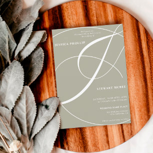 Script olive green photo calligraphy wedding invitation