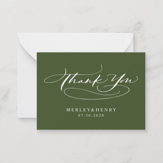 Script Olive Green Wedding Budget Thank You Card (Front)