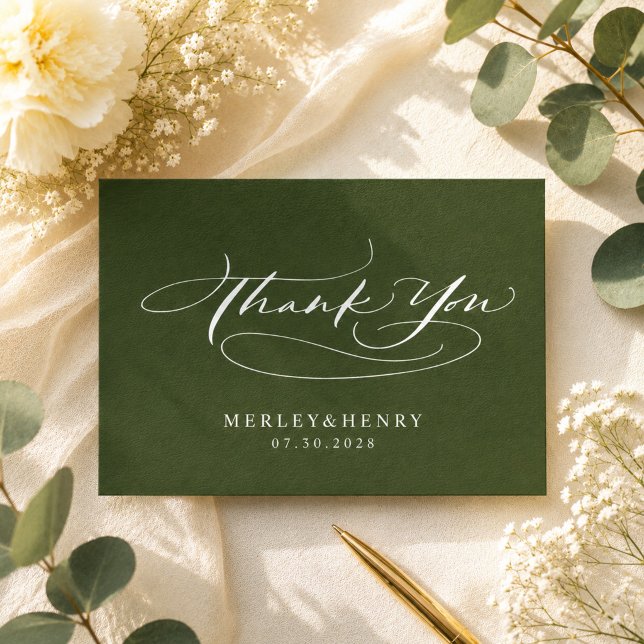 Script Olive Green Wedding Budget Thank You Card (Creator Uploaded)