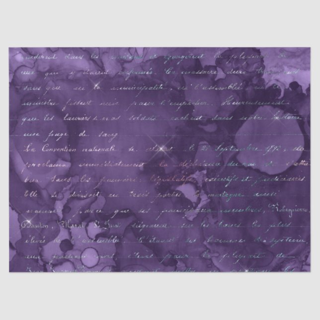 Script on Abstract Purple Decoupage Tissue Paper (Front)