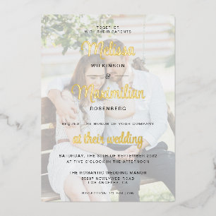 Script or moderne 2 photos Invitation feuille mari