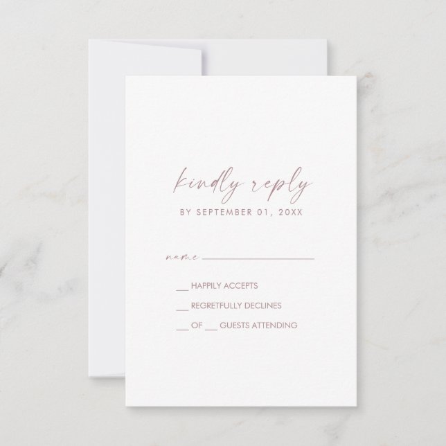 Script or Rose moderne Carte RSVP simple (Devant)