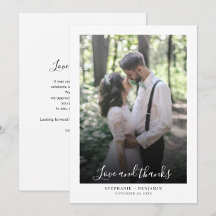 Script Overlay Hand Lettered Elegant Wedding Photo Thank You Card