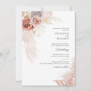 Script Pampas Grass Dried Palms Wedding Invitation
