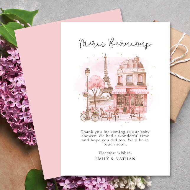 Script Paris Cafe Merci Thank You Baby Shower  Card (Creator Uploaded)
