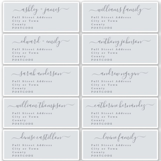 Script Pastel Blue Wedding Guest Address Labels (Front)