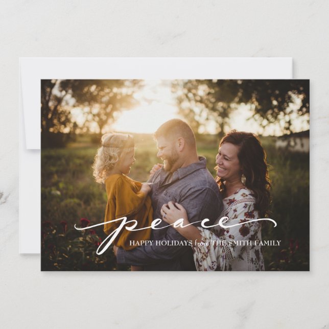 Script Peace Green | Christmas Photo Card (Front)
