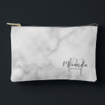 Script Personalized Bridesmaid Monogram Name Accessory Pouch<br><div class="desc">Add a personal touch to your wedding with personalized bridesmaid gift. This design features personalized bridesmaid's name in grey modern script font style and monogram in light grey modern script font style as background with title in grey modern sans serif font style on white marble background. Also perfect for maid...</div>