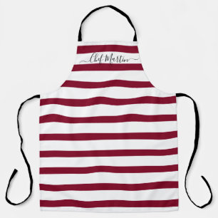 Script Personalized Burgundy Stripes Apron