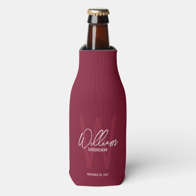Script Personalized Groomsman's Name Bottle Cooler (Bottle Front)