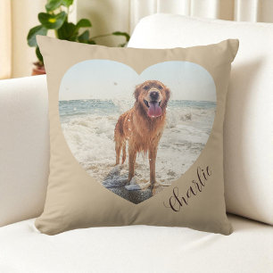 Script  Pet Heart Photo Modern Personalized Dog Throw Pillow