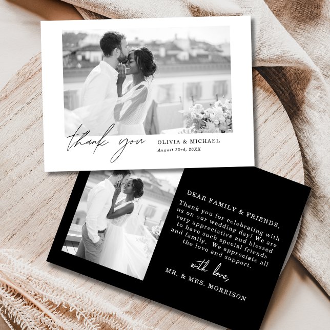 Script Photo Black & White Wedding Thank You Card (Creator Uploaded)