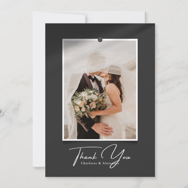 Script Photo Frame Shadow Effect Thank you Card (Front)
