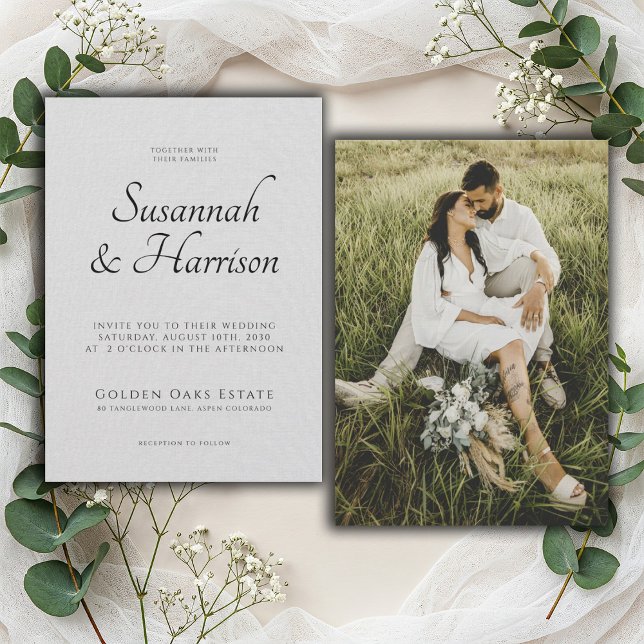 Script Photo Wedding Embossed Linen Texture Invitation (Creator Uploaded)