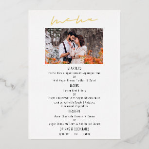 Script Photo Wedding Luxury Real Foil Menu Card