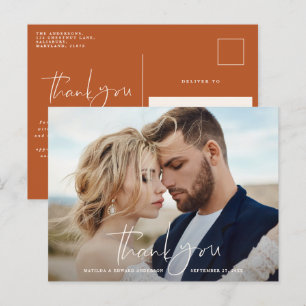 Script photo wedding thank you modern minimal chic announcement postcard