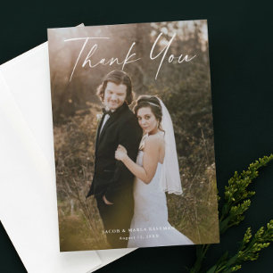 Script photo wedding thank you modern minimal chic card