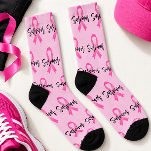 Script Pink Ribbon Breast Cancer Survivor Socks
