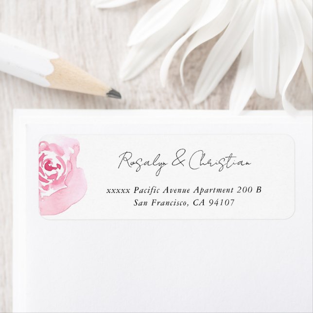 Script Pink Rose Return Address (Insitu)