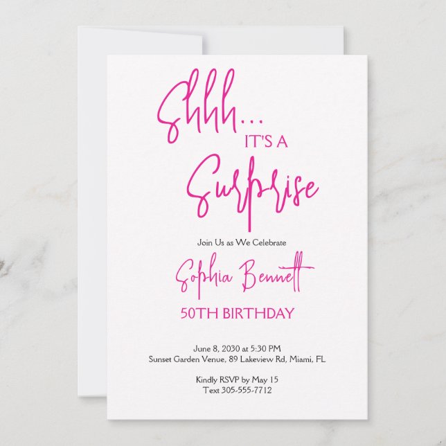 Script Pink Surprise Party 50th Birthday  Invitation (Front)