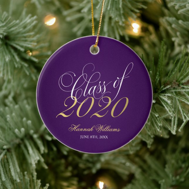 Script Purple Gold Class of 2020 Graduation Ceramic Ornament (Tree)
