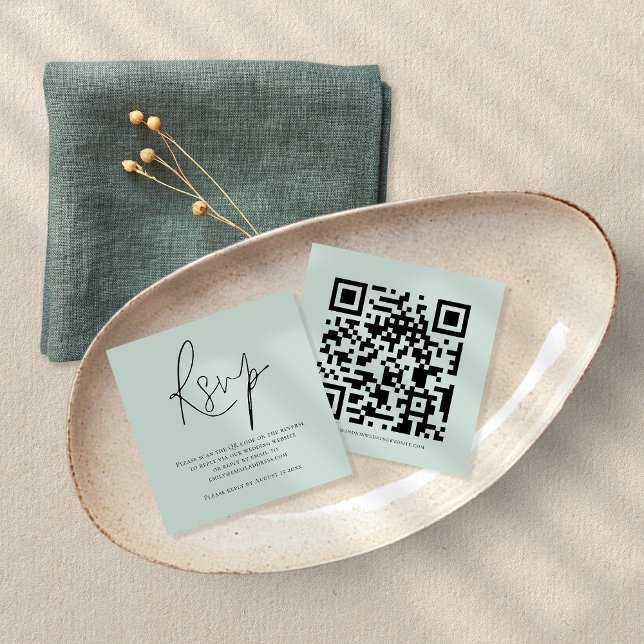 Script QR Code Mint Green Wedding RSVP Enclosure Card (Creator Uploaded)