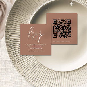 Script QR Code Wedding Brown RSVP Enclosure Card
