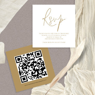 Script QR Code Wedding Gold White RSVP Enclosure Card