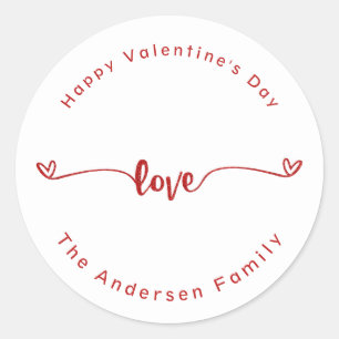 Script Red Love Happy Valentine's Day Holiday Classic Round Sticker