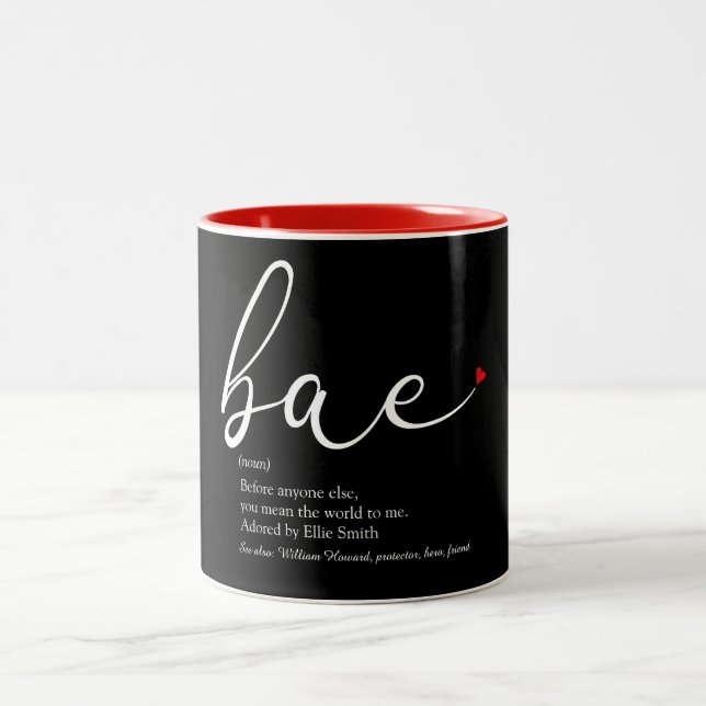 Script Red Love Heart Bae Definition Elegant Two-Tone Coffee Mug (Center)
