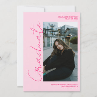 Script retro neon pink graduate photo graduation invitation