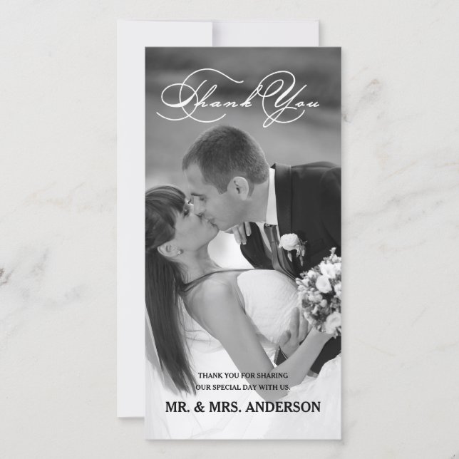 SCRIPT ROMANTIQUE | CARTE PHOTO mariage MERCI (Devant)