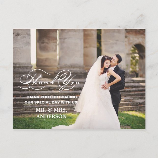 SCRIPT ROMANTIQUE | CARTE POSTCARD MARIAGE MERCI (Devant)