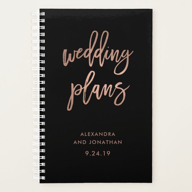 Script Rose en or Faux en noir | Wedding planner (Devant)