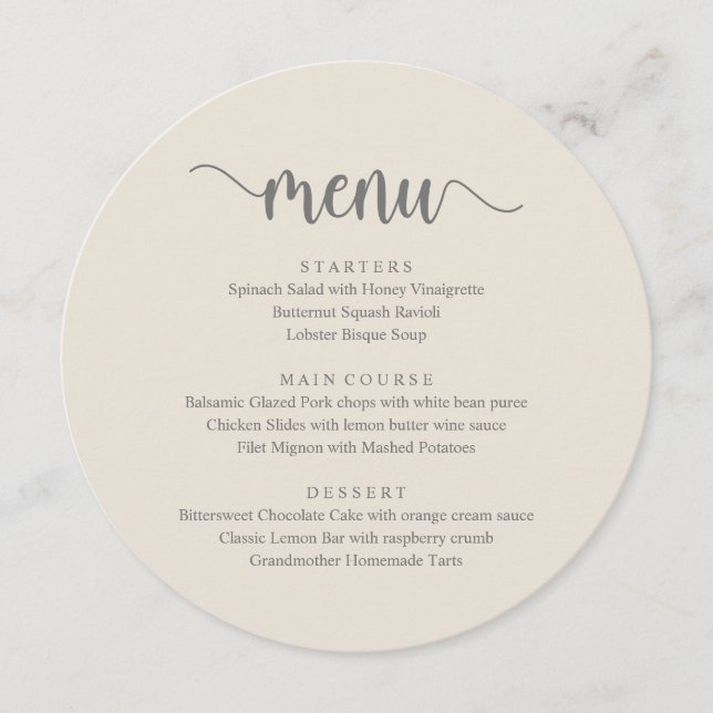 Script rustique moderne, Menu Dîner Mariage (Devant)