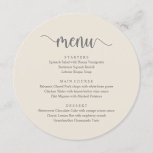Script rustique moderne, Menu Dîner Mariage