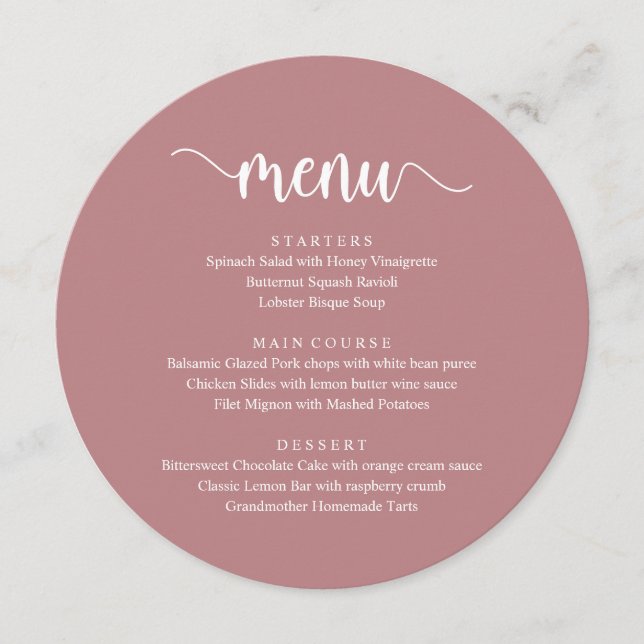 Script rustique moderne, Menu Dîner Mariage (Devant)