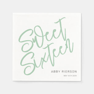 Script Sage Green Sweet Sixteen Custom Name Napkin