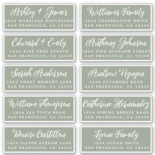 Script Sage Green Wedding Guest Address Labels