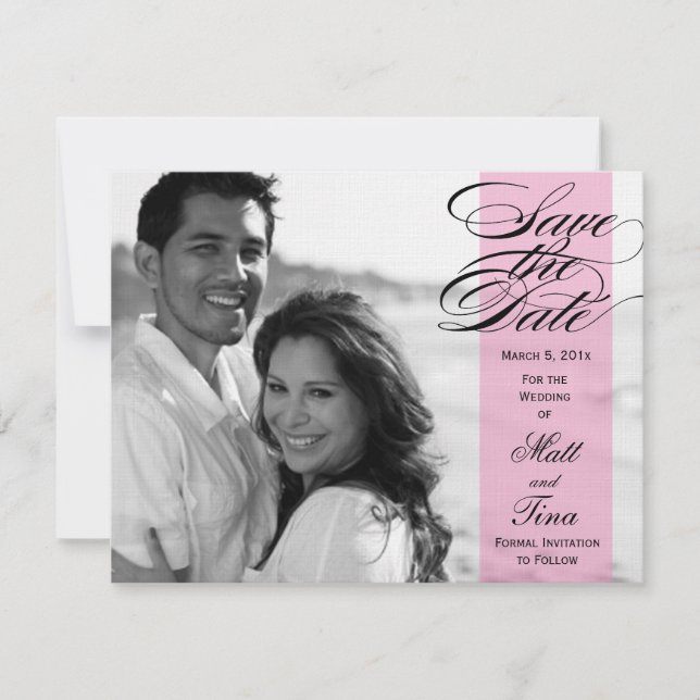 Script Save the Date Photo Announcement - Pink (Front)
