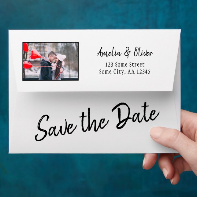 Script Save the Date Return Address Wedding Photo Envelope (Hand)