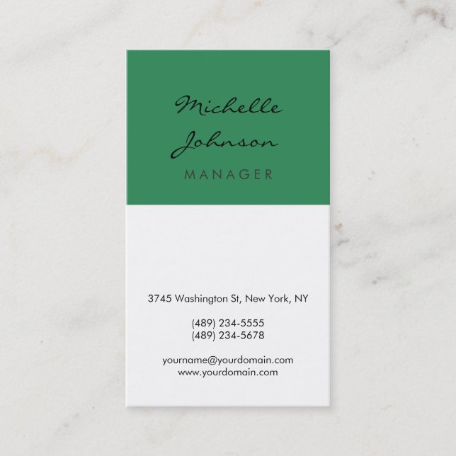 Script Sea Green White Manager Carte de visite (Devant)