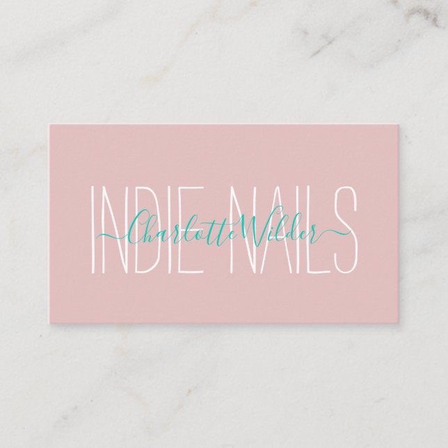 Script Signature Calligraphy Nail Salon Tech Blush Business Card (Front)