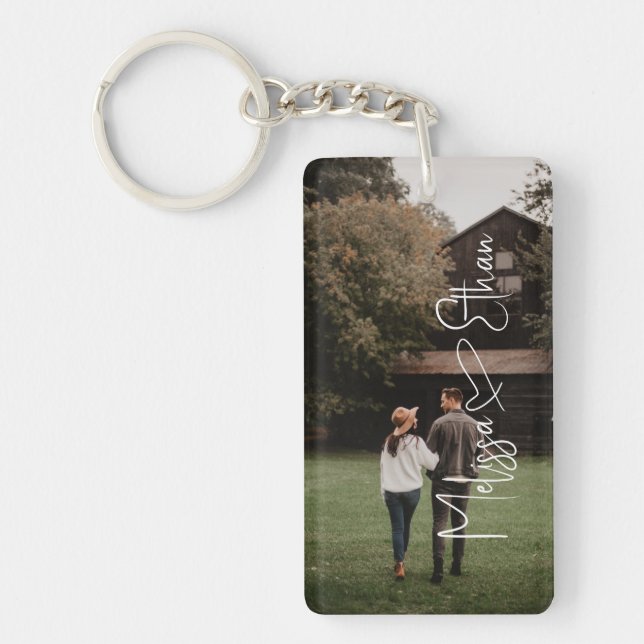 Script Signature Hear Photo Keychain (Front)
