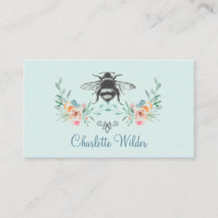 Script Signature Personalized Bee Floral Blue Calling Card