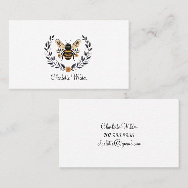 Script Signature Personalized Bee Floral  Calling Card (Front/Back)