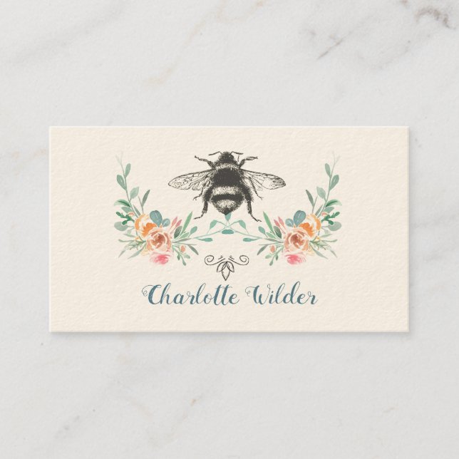 Script Signature Personalized Bee Floral  Calling Card (Front)