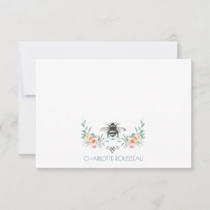 Script Signature Personalized Bee Floral Card