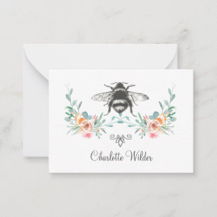 Script Signature Personalized Bee Floral Card